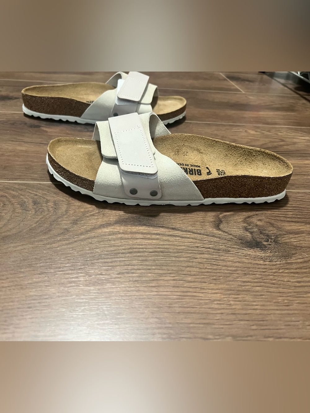 Birkenstock Oita White Double-Strap Slide Sandals with Cork Footbed